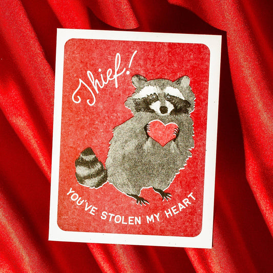 Thief! Raccoon Risograph Greeting Card