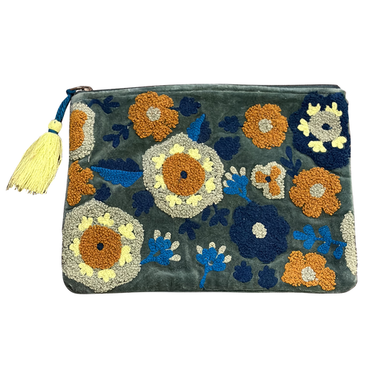 Embroidered Puffy Flowers Pouch