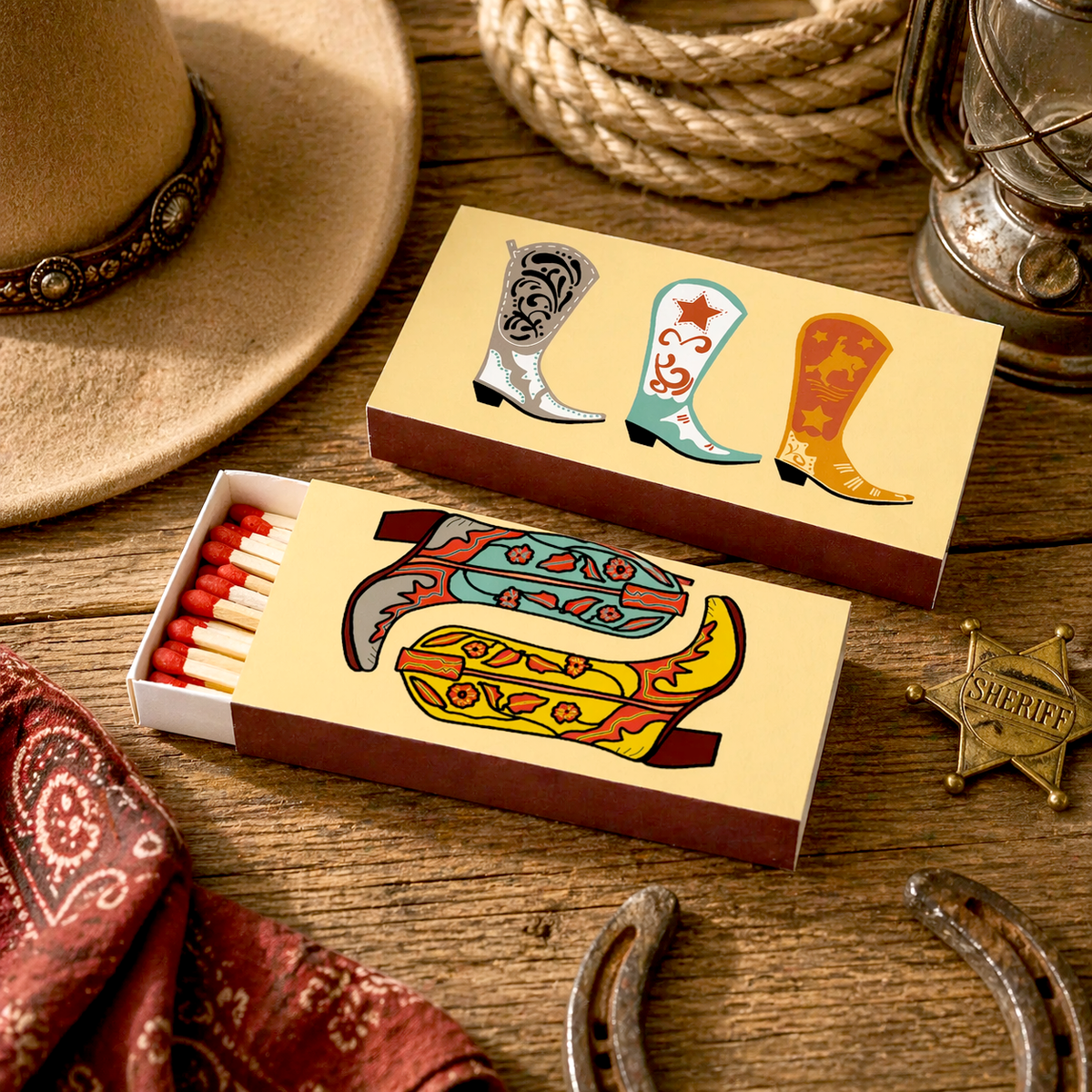 Cowboy Boot Matchbox – 40 Long Wooden Decorative Matches
