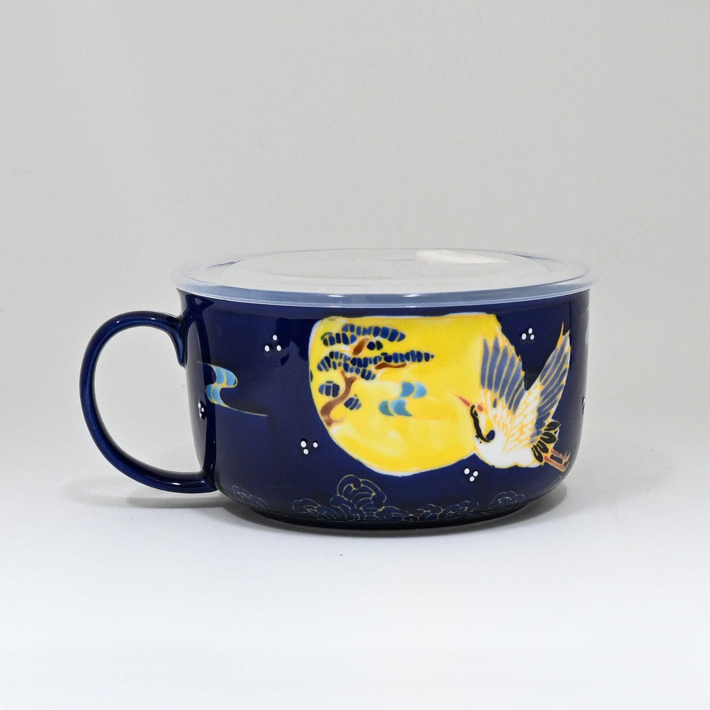 Moon Crane Stoneware Microwave Bowl with Lid & Handle | 33 oz