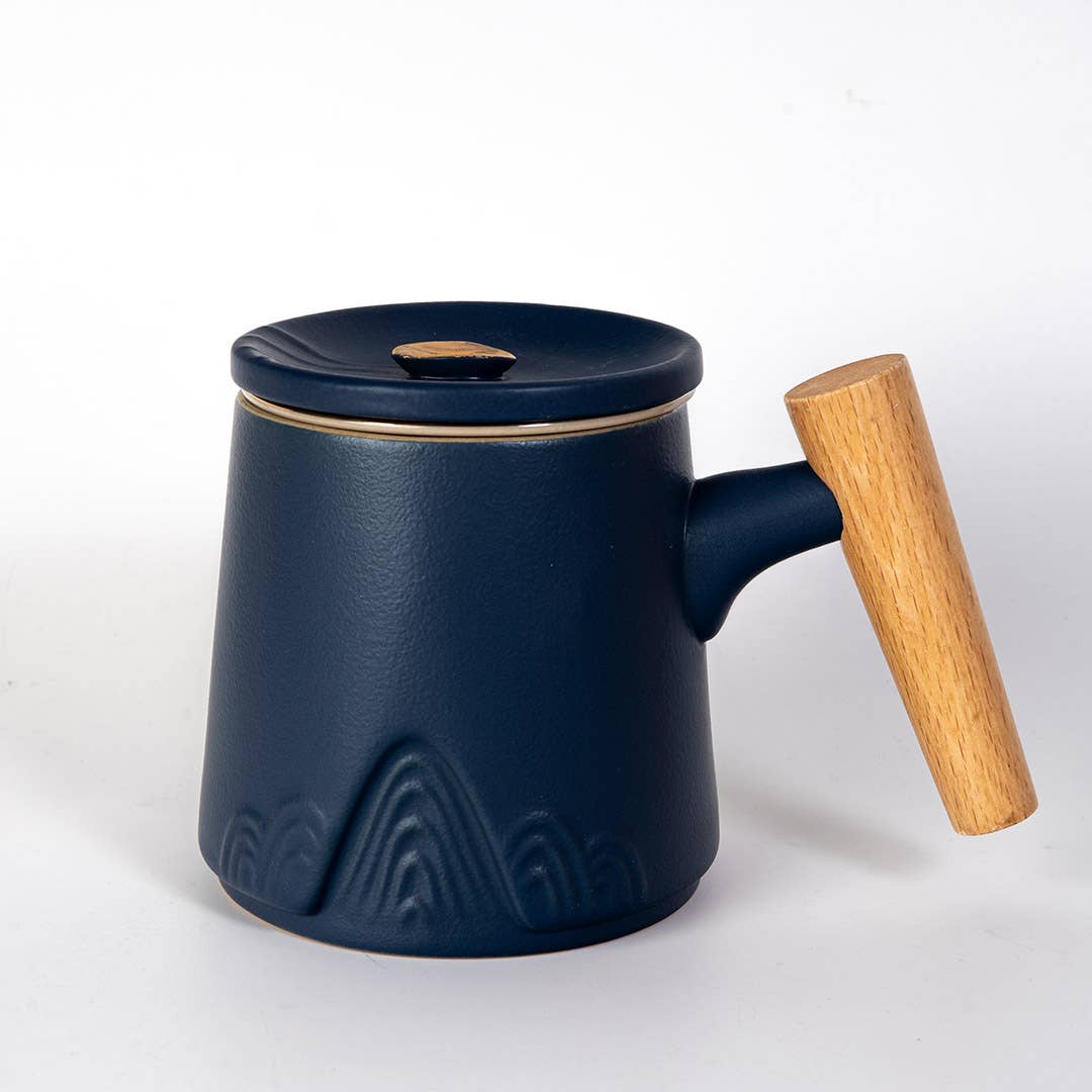 Mountain Range Navy Porcelain Tea Mug with Infuser and Lid (12 oz)
