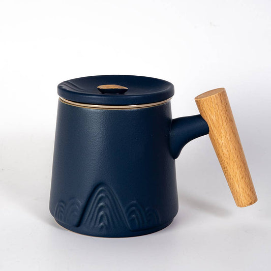 Mountain Range Navy Porcelain Tea Mug with Infuser and Lid (12 oz)