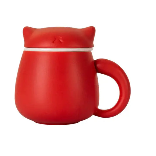 Porcelain Cat Tea Mug with Infuser and Lid | 13 oz Loose Leaf Teacup