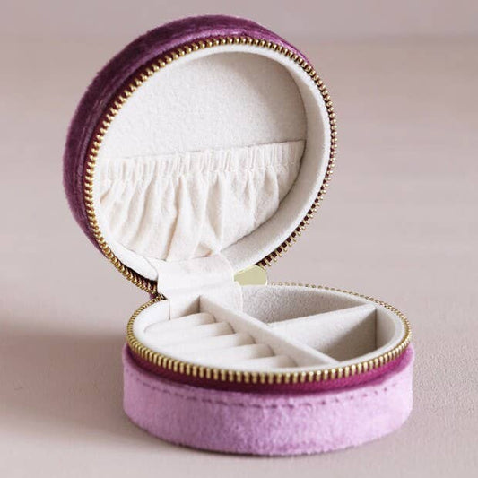 Mauve Velvet Round Jewelry Case
