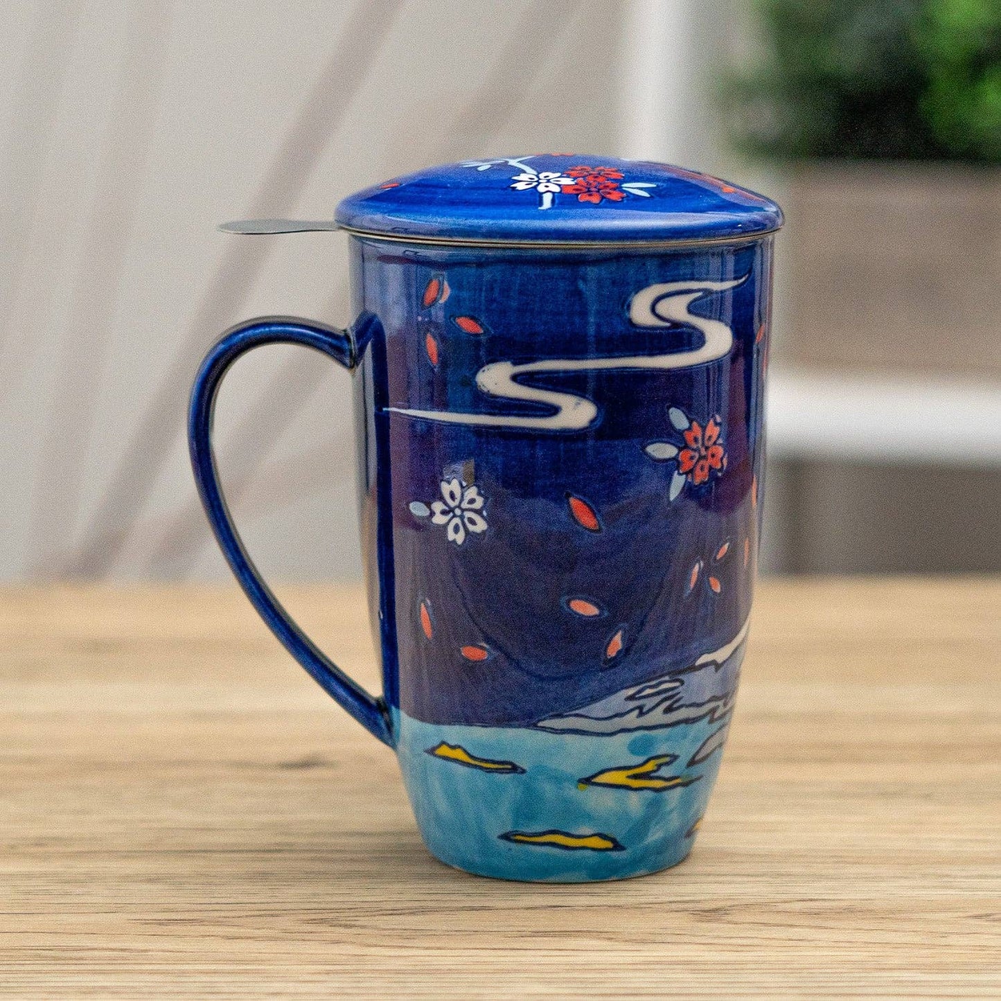 Fuji Mountain Porcelain Tea Mug with Infuser & Lid | 15 oz