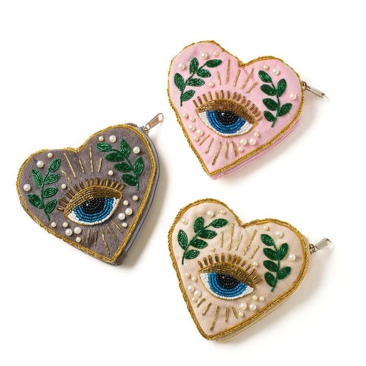 Beaded Heart Zippered Pouch