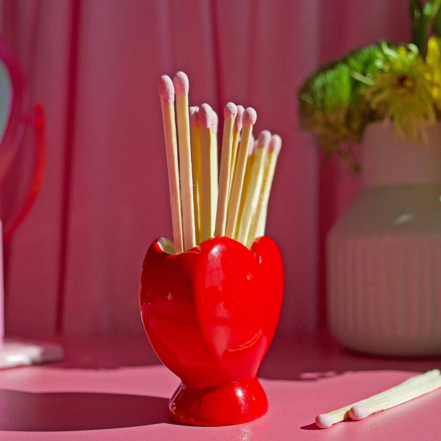 Heart-Shaped Match Striker – Ceramic Match Holder & Bud Vase