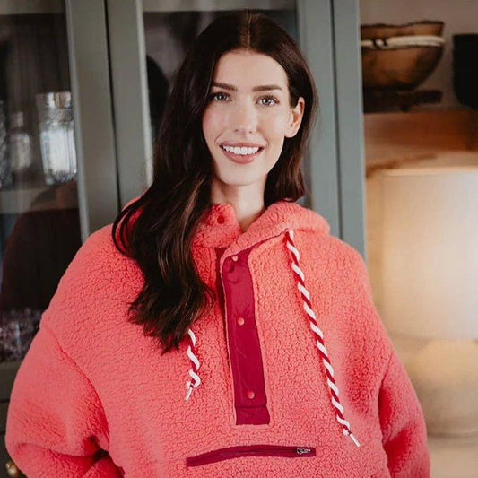Coral Two-Tone Sherpa Fleece Pullover