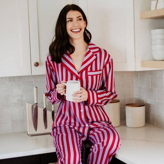 Lilac Striped Satin Pajama Set