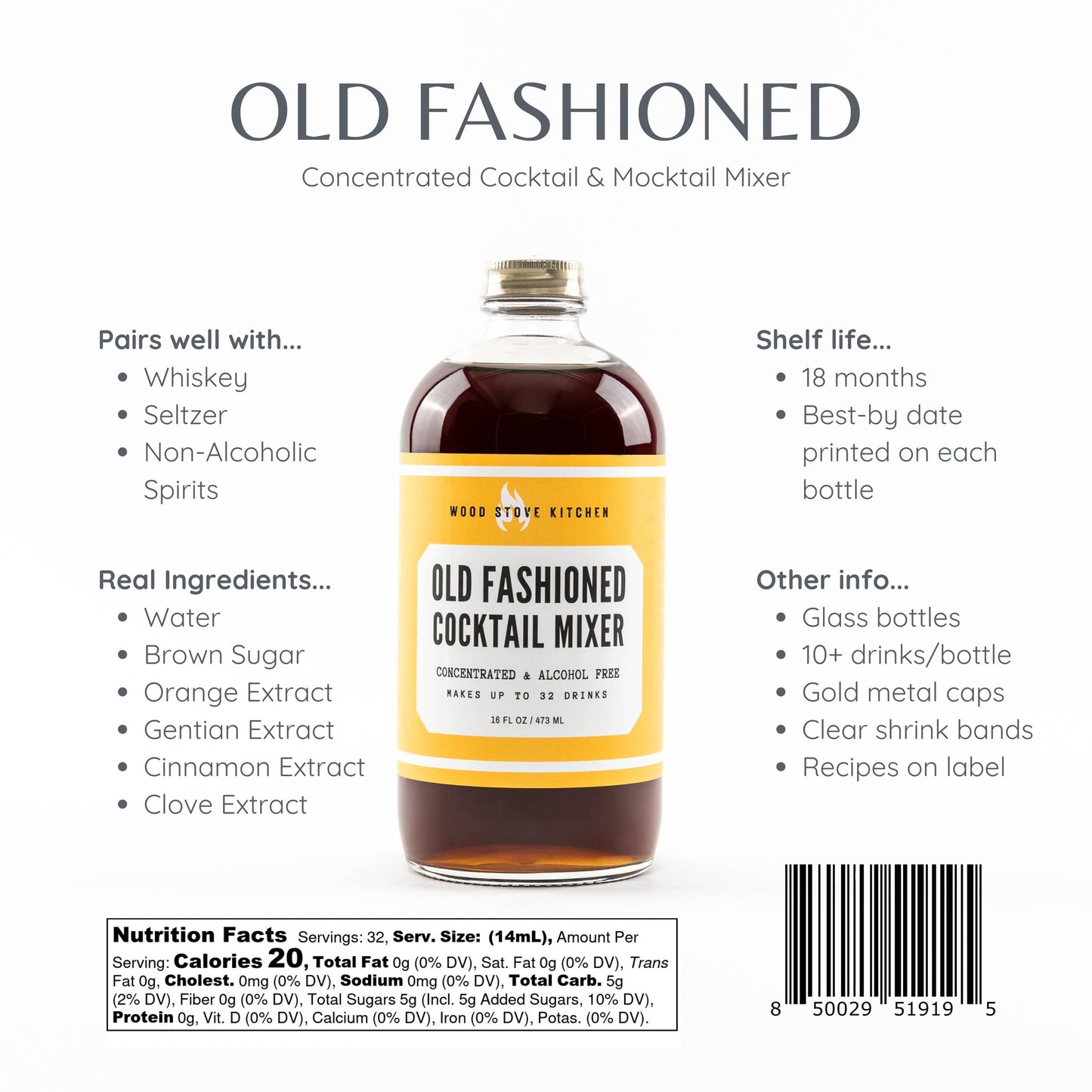Artisanal Old Fashioned & Manhattan Cocktail Mixer - 16 fl oz