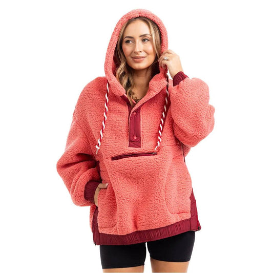 Coral Two-Tone Sherpa Fleece Pullover