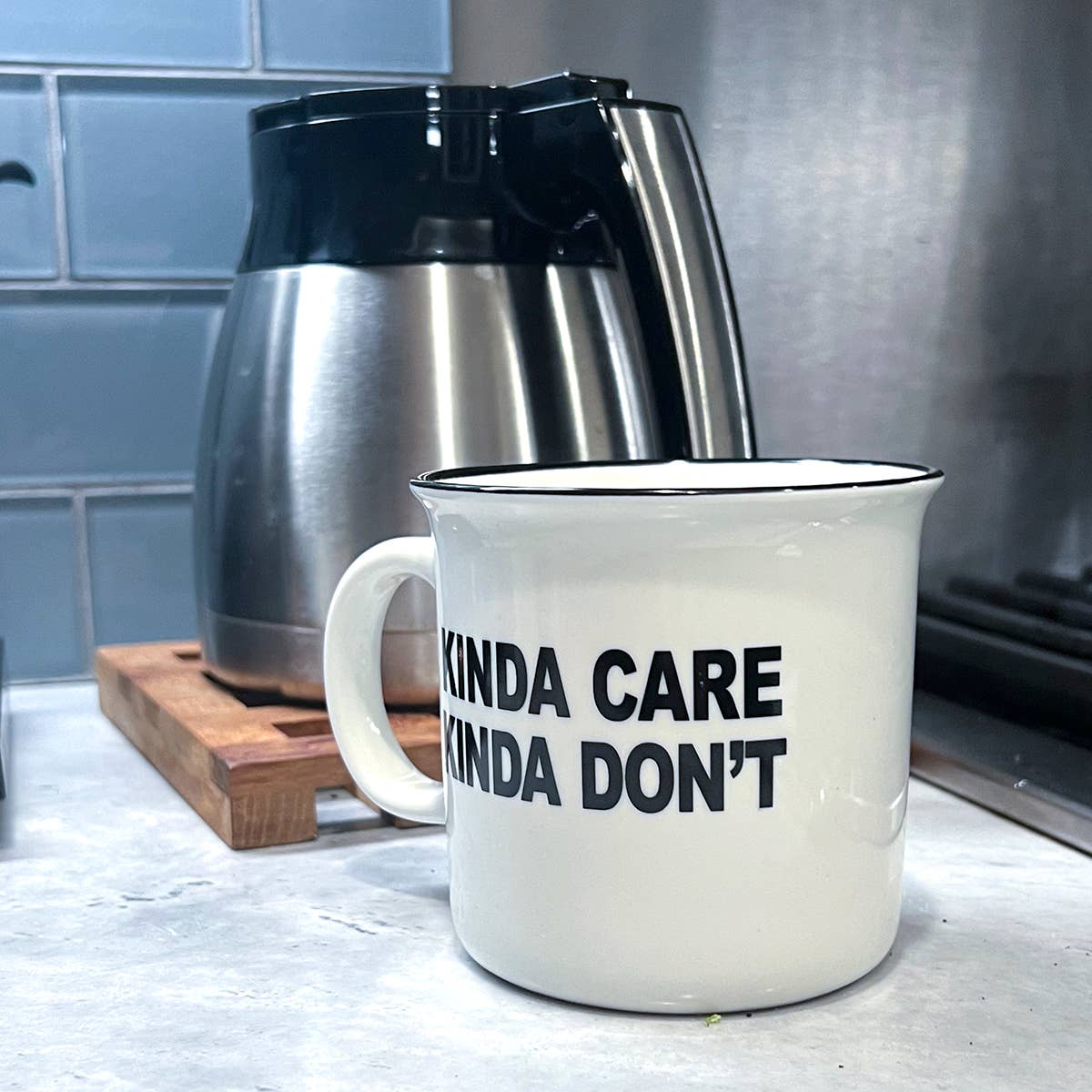 Kinda Care Coffee Mug – 15 oz Funny Camp-Style Mug