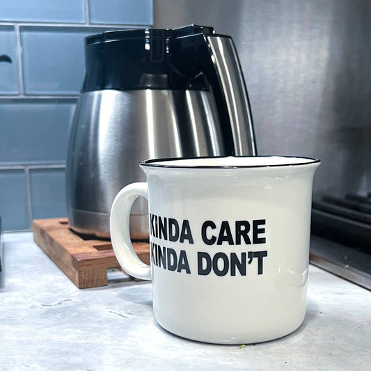 Kinda Care Coffee Mug – 15 oz Funny Camp-Style Mug