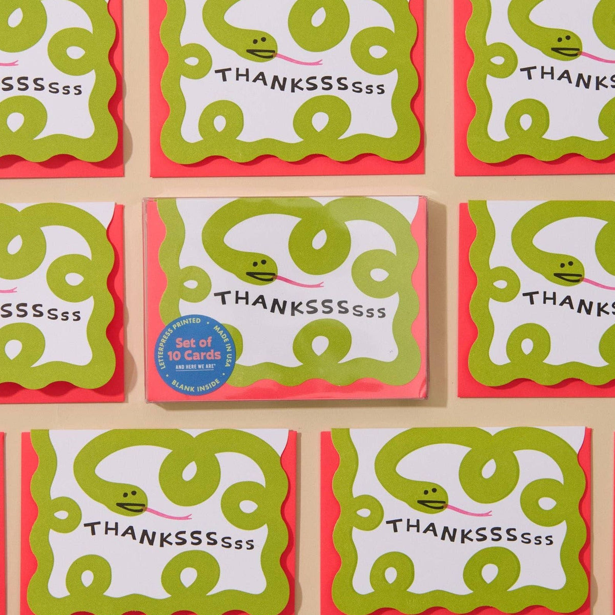 Thankssss Snake Letterpress Thank You Notecards – Set of 10