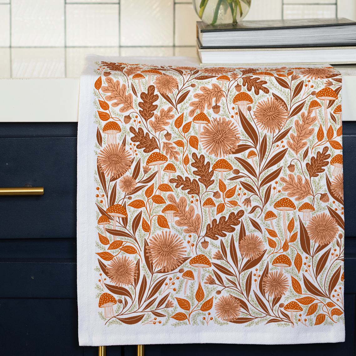 Mushroom Medley Tea Towel - Fall Woodland Kitchen Decor