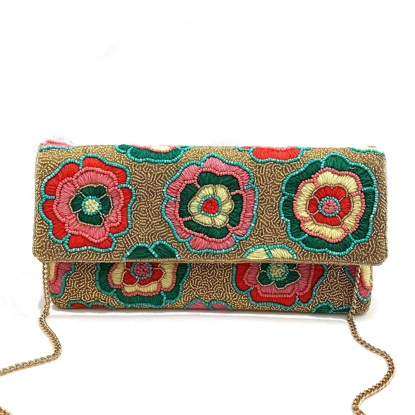 Floral Gold Beaded Clutch