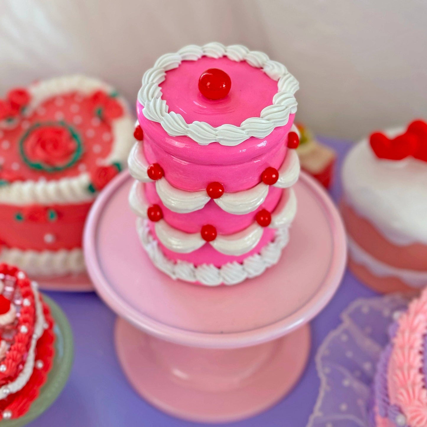 Pink Cherry Cake Glass Jar