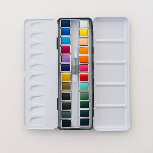 24-Color Watercolor Paint Set with Refillable Water Brush