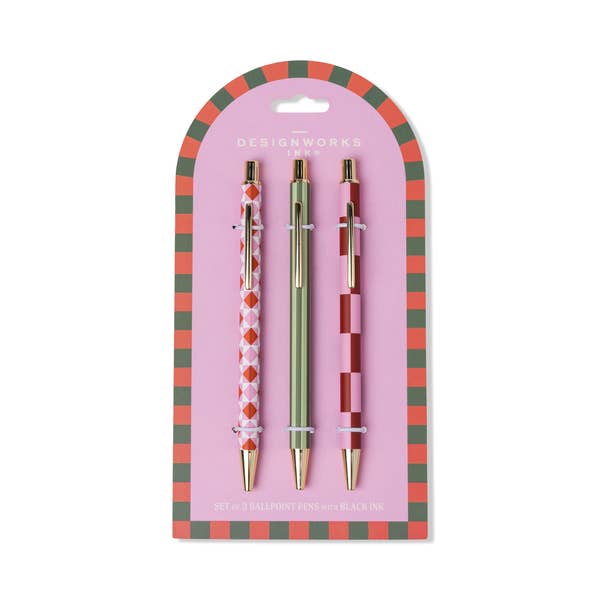 A Dopo Set of 3 Ballpoint Pens | Diamond, Stripe & Check