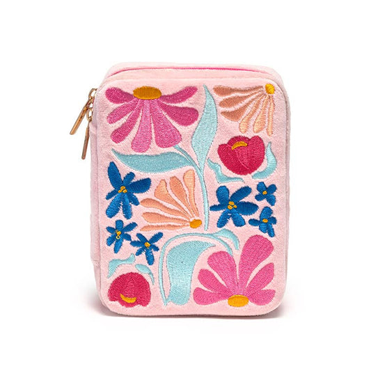 Floral Velvet Jewelry Zip Case