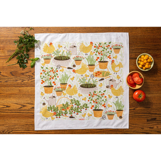 Garden Chickens Flour Sack Tea Towel | Farmhouse Kitchen Decor