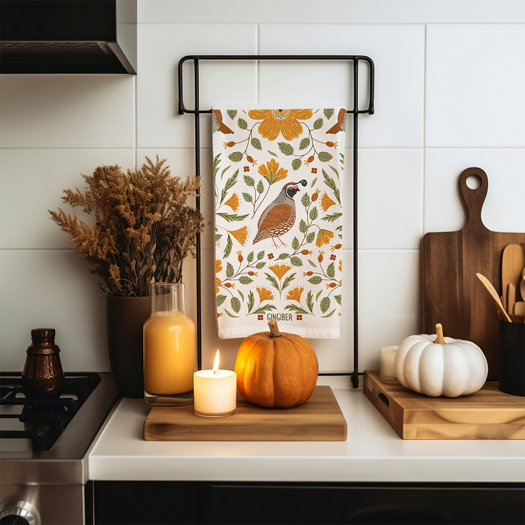 Quail Bird Tea Towel - Fall Bird Kitchen Decor