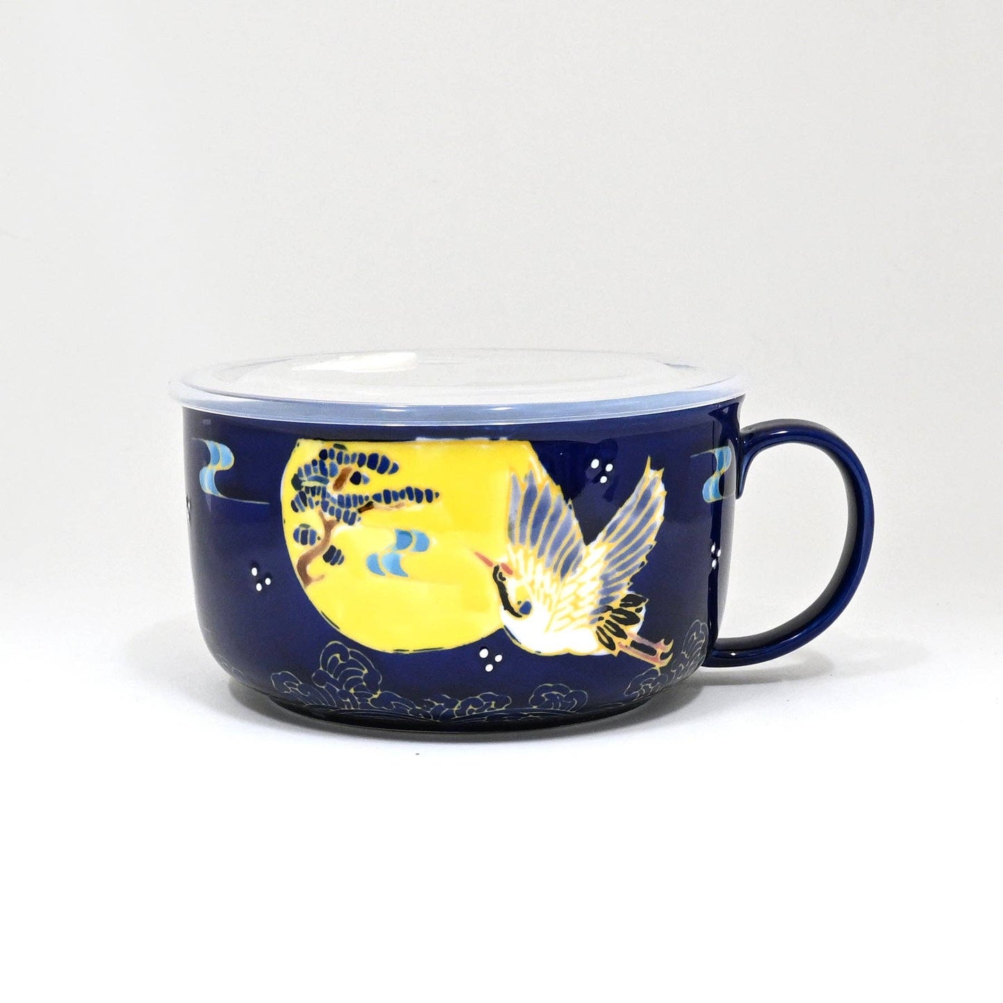 Moon Crane Stoneware Microwave Bowl with Lid & Handle | 33 oz