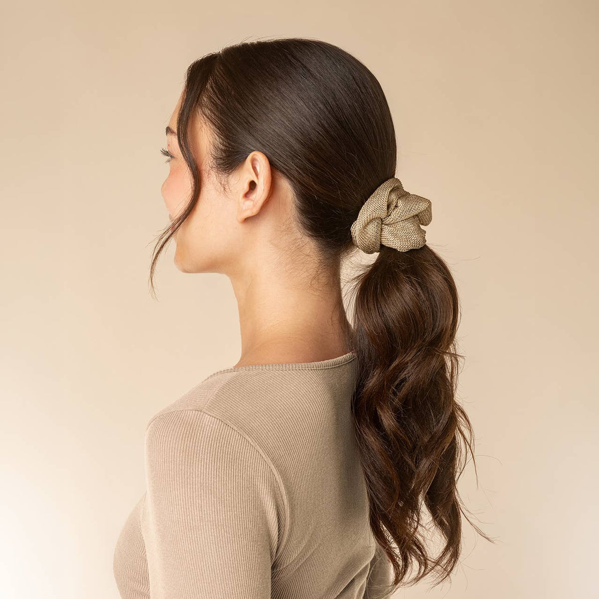 Cream & Gold Satin Scrunchie Set | Metallic Mesh Hair Ties (Set of 2)