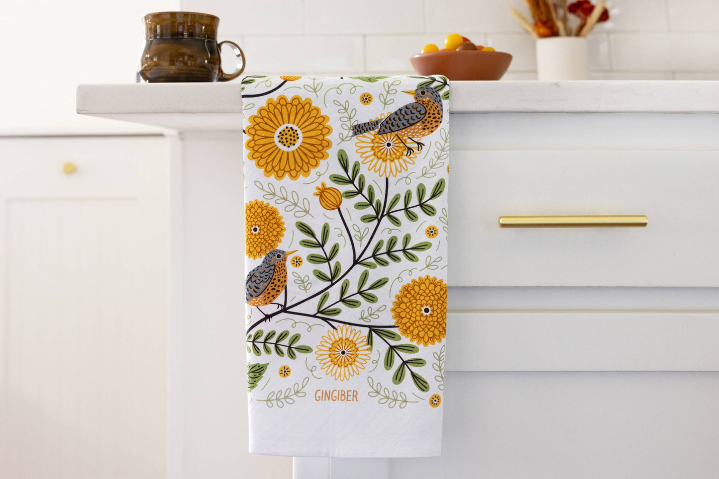 Mums & Robins Tea Towel - Bird Floral Kitchen Decor