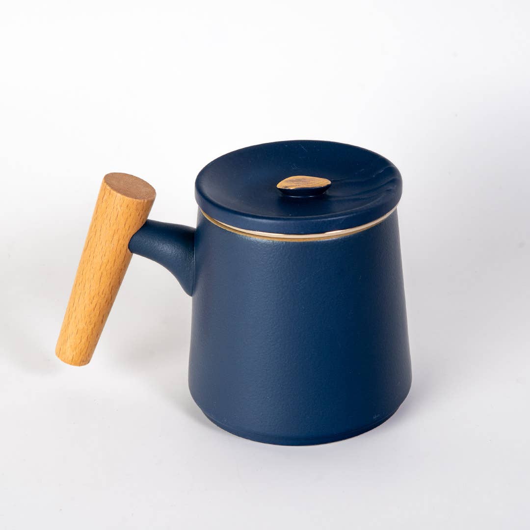 Mountain Range Navy Porcelain Tea Mug with Infuser and Lid (12 oz)