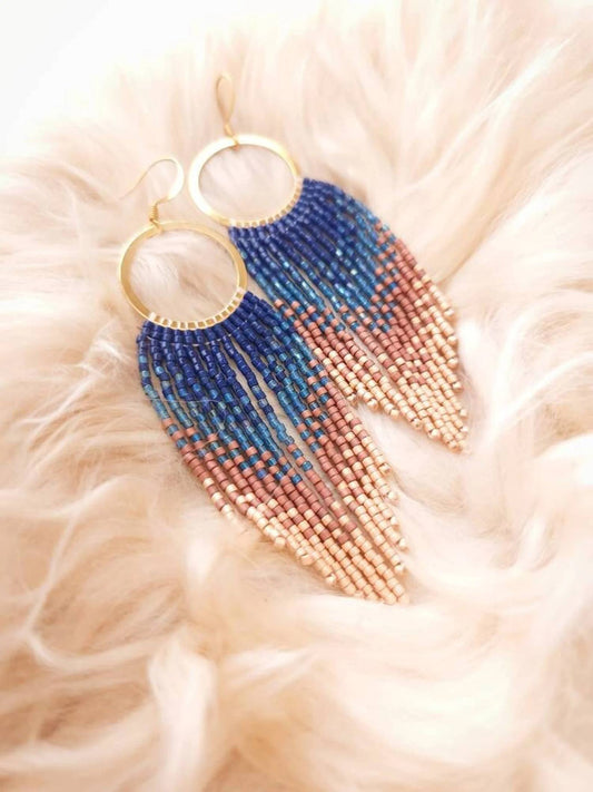 Ombre Blue Fringe Hoop Earring