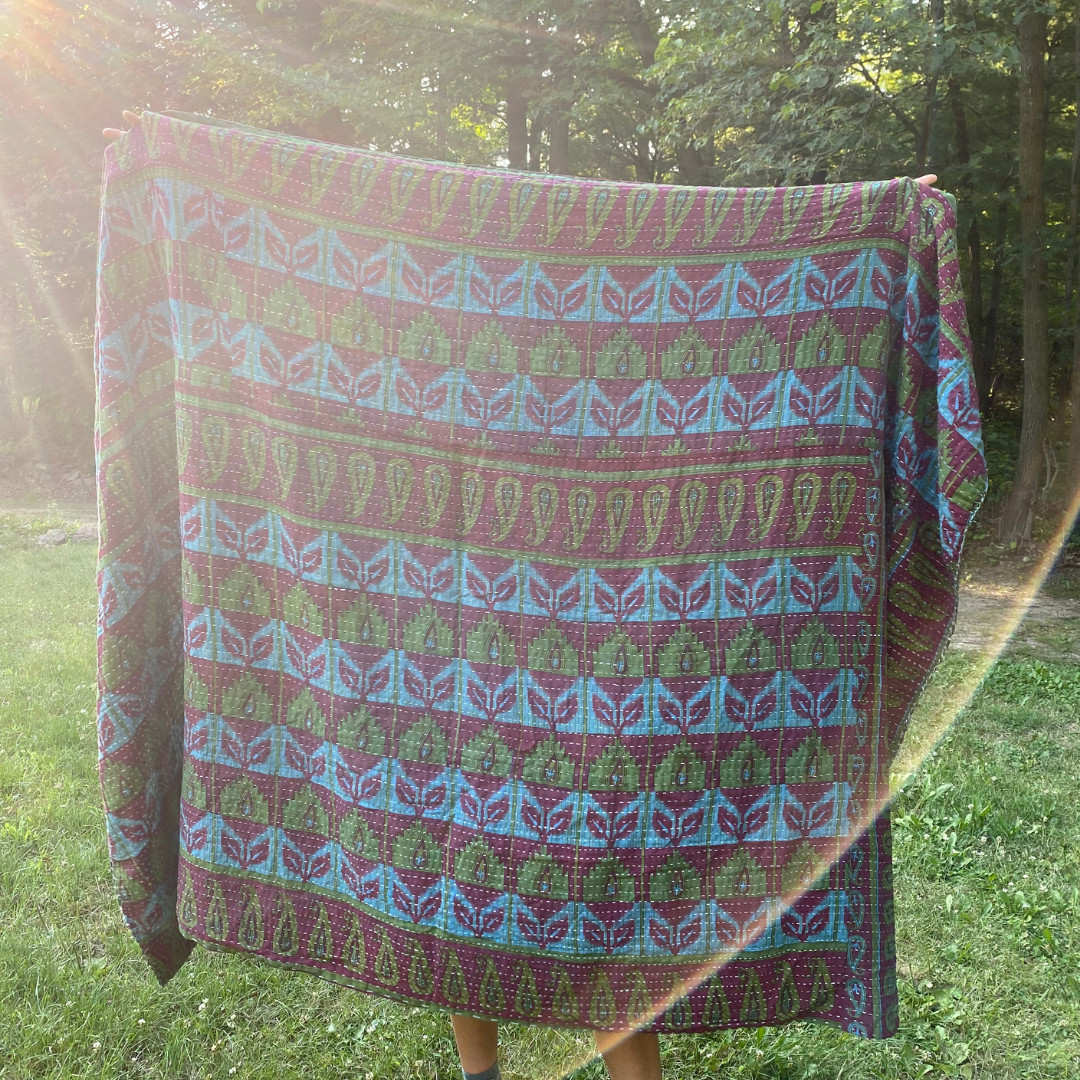 Over-Dyed Kantha Throw Blanket