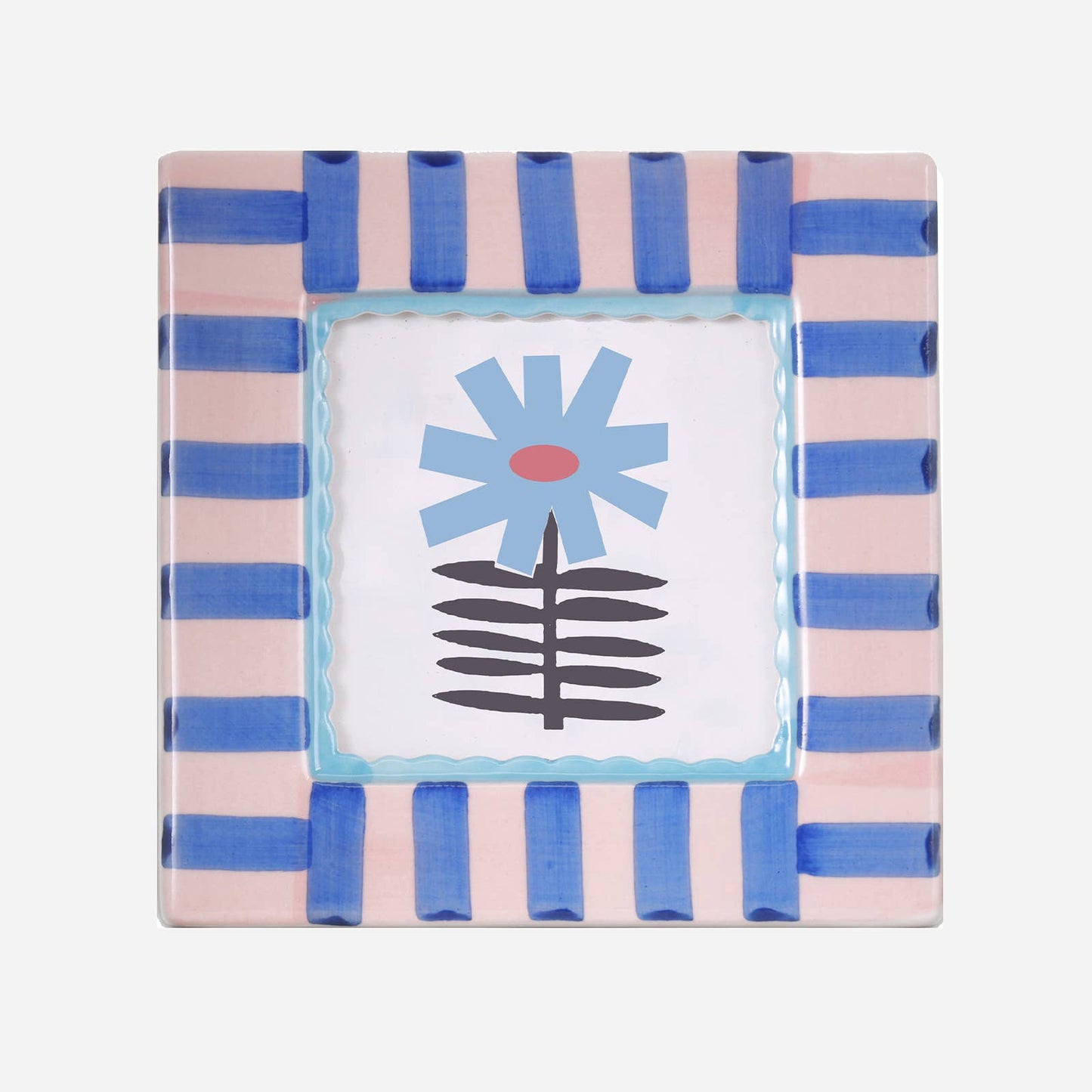 Hand-Painted Blue Stripe Ceramic Photo Frame | Stoneware Picture Frame