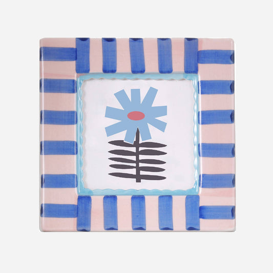 Hand-Painted Blue Stripe Ceramic Photo Frame | Stoneware Picture Frame