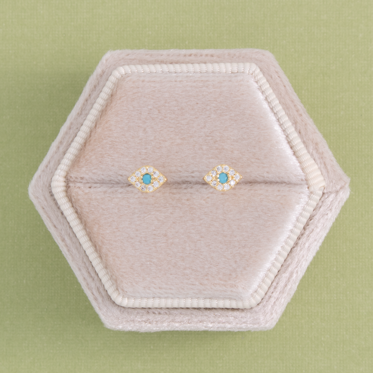 Evil Eye Studs on Velvet Tag: Gold