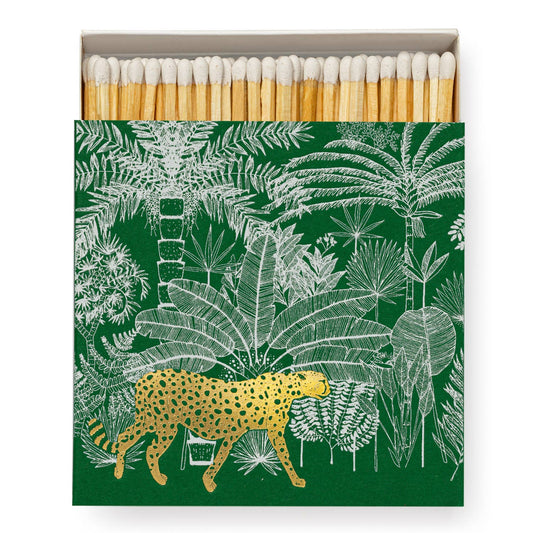 Gold Foil Cheetah Safety Matches | Jungle Decorative Matchbox with 125 Matches