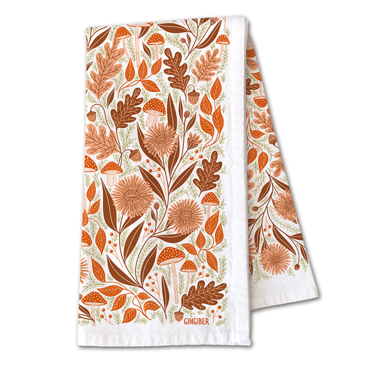Mushroom Medley Tea Towel - Fall Woodland Kitchen Decor