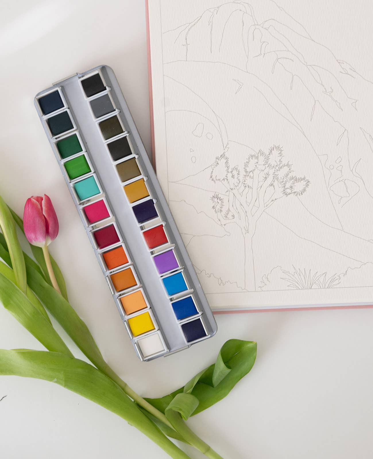 24-Color Watercolor Paint Set with Refillable Water Brush