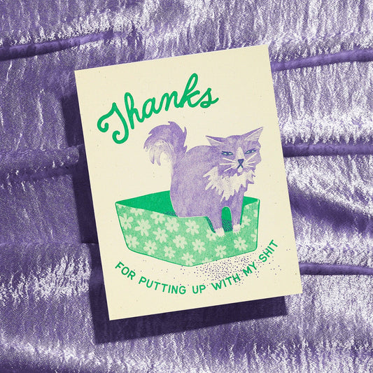 Funny Cat Thank You Risograph Greeting Card