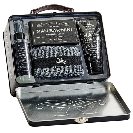 Man Bar Travel Tin Grooming Kit - Midnight Amber