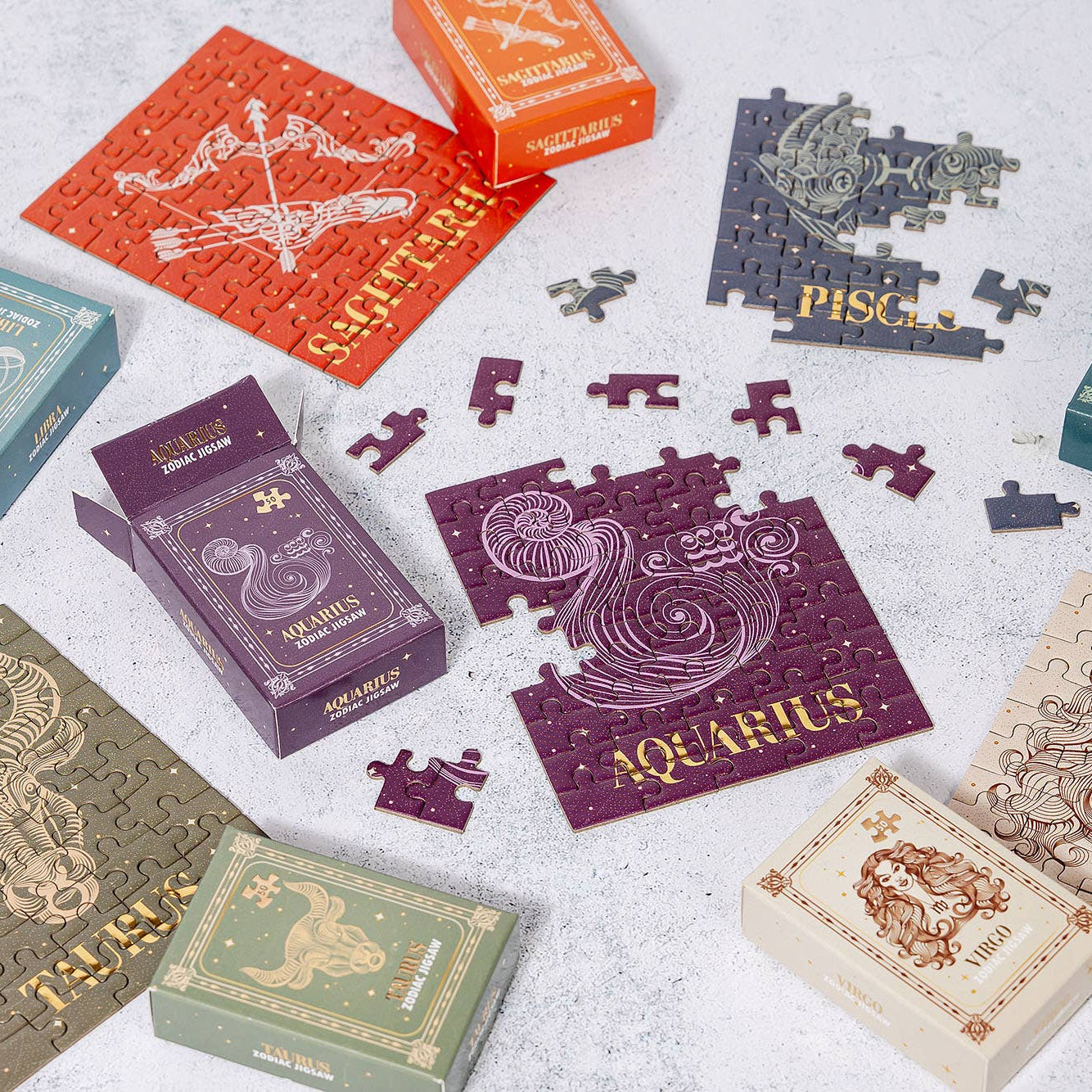 Zodiac Sign Mini Jigsaw Puzzles – 50-Piece Astrology Art