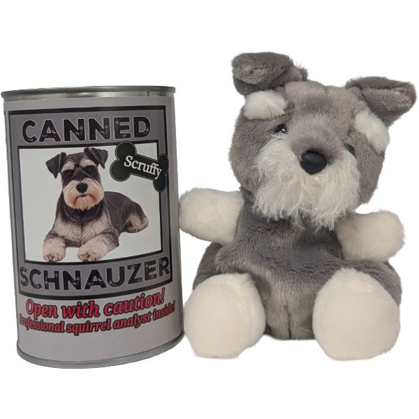 Scruffy the Canned Schnauzer - Dog Plush Toy in a Can