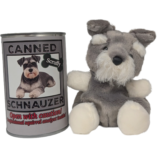 Scruffy the Canned Schnauzer - Dog Plush Toy in a Can