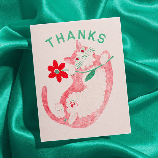 Thank You Cat Risograph Greeting Card