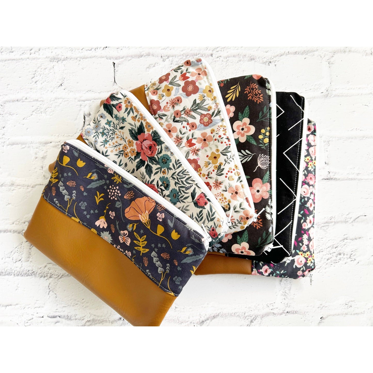 Flat Cosmetic Zipper Pouch Variety Pack | Vegan Leather & Fabric Makeup Bag