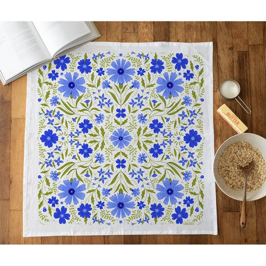 Blue Cornflower Tea Towel – Blue Floral Kitchen Dish Towel