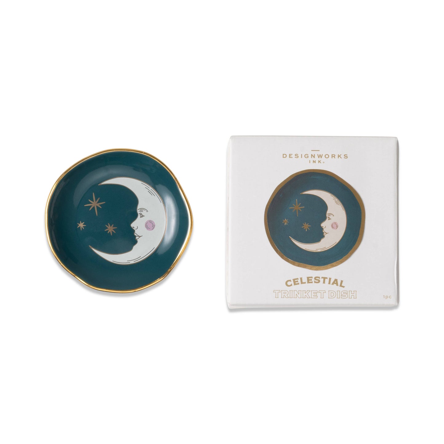 Teal Moon Celestial Ceramic Trinket Dish