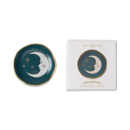 Teal Moon Celestial Ceramic Trinket Dish
