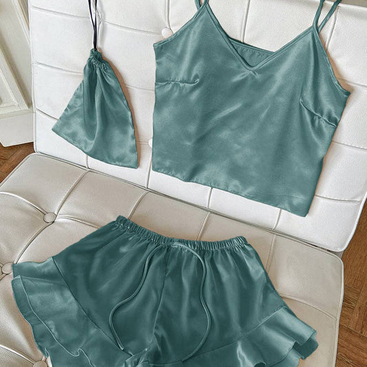 Teal Satin Pajama Set