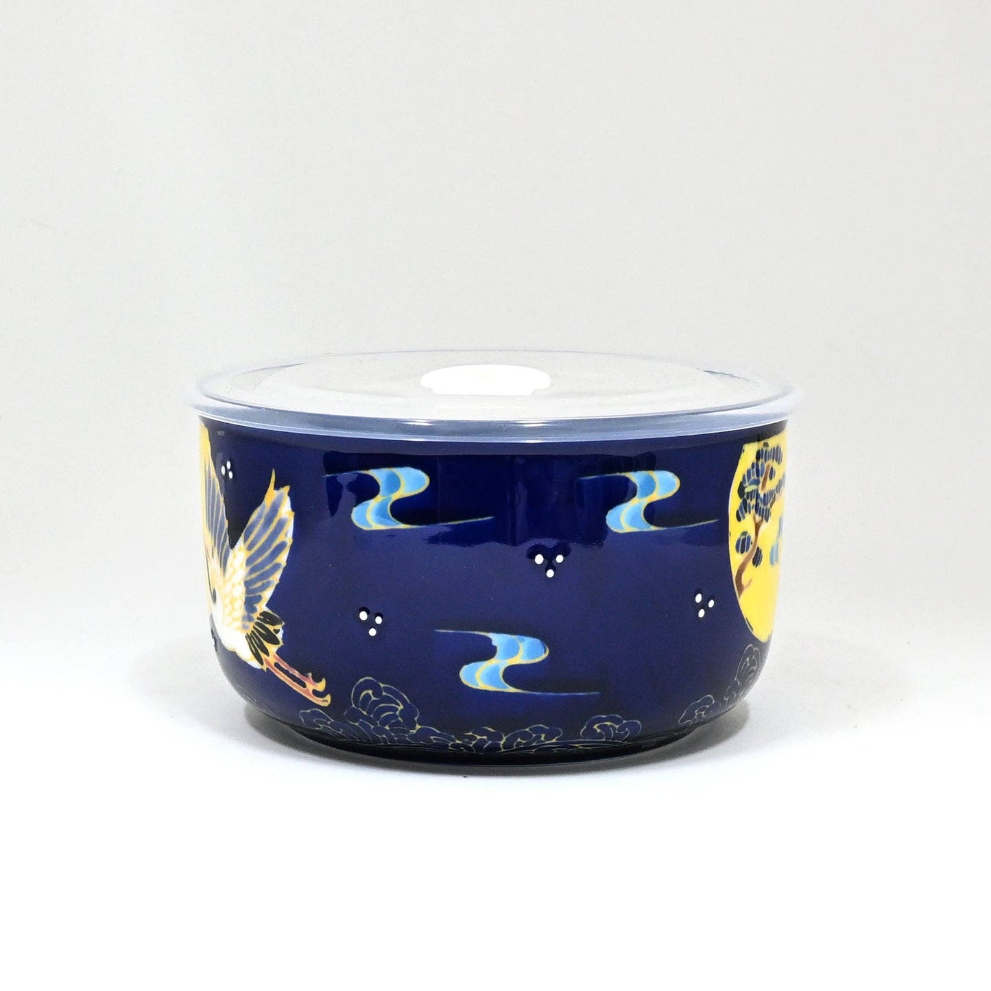 Moon Crane Stoneware Microwave Bowl with Lid & Handle | 33 oz
